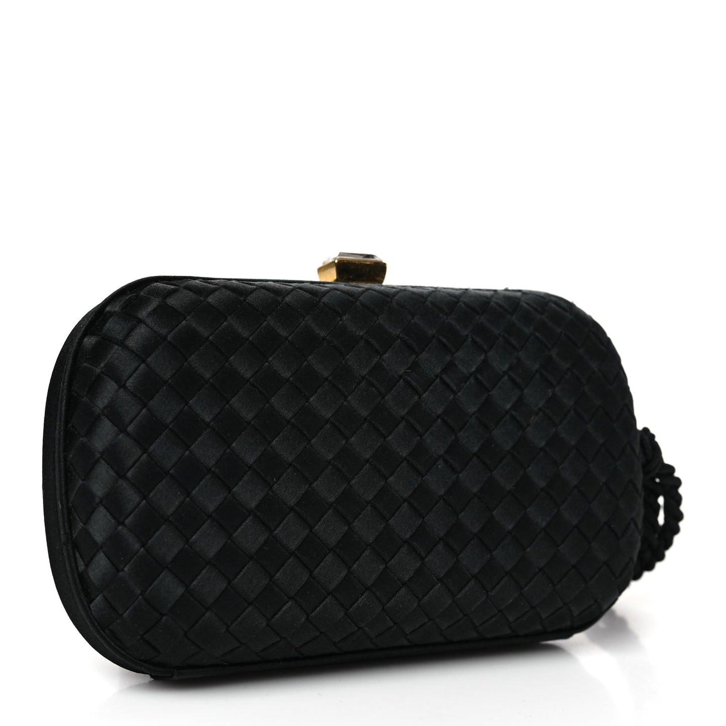 Satin Crystal Intreccio Tassel Clutch Black