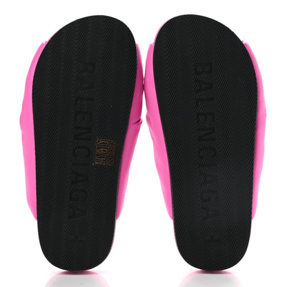 Balenciaga Smooth Nappa Logo Puffy Slide Sandals 37 Fluo Pink White 5 of 6