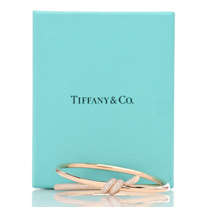 Tiffany 18K Yellow Gold Diamond Knot Double Row Hinged Bangle Bracelet 4 of 4