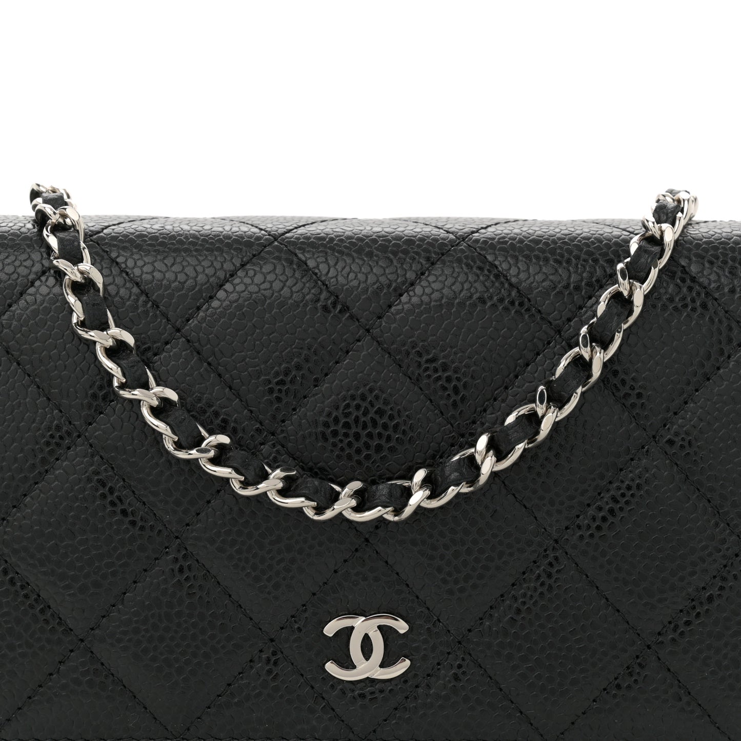 Caviar Quilted Wallet on Chain WOC Black