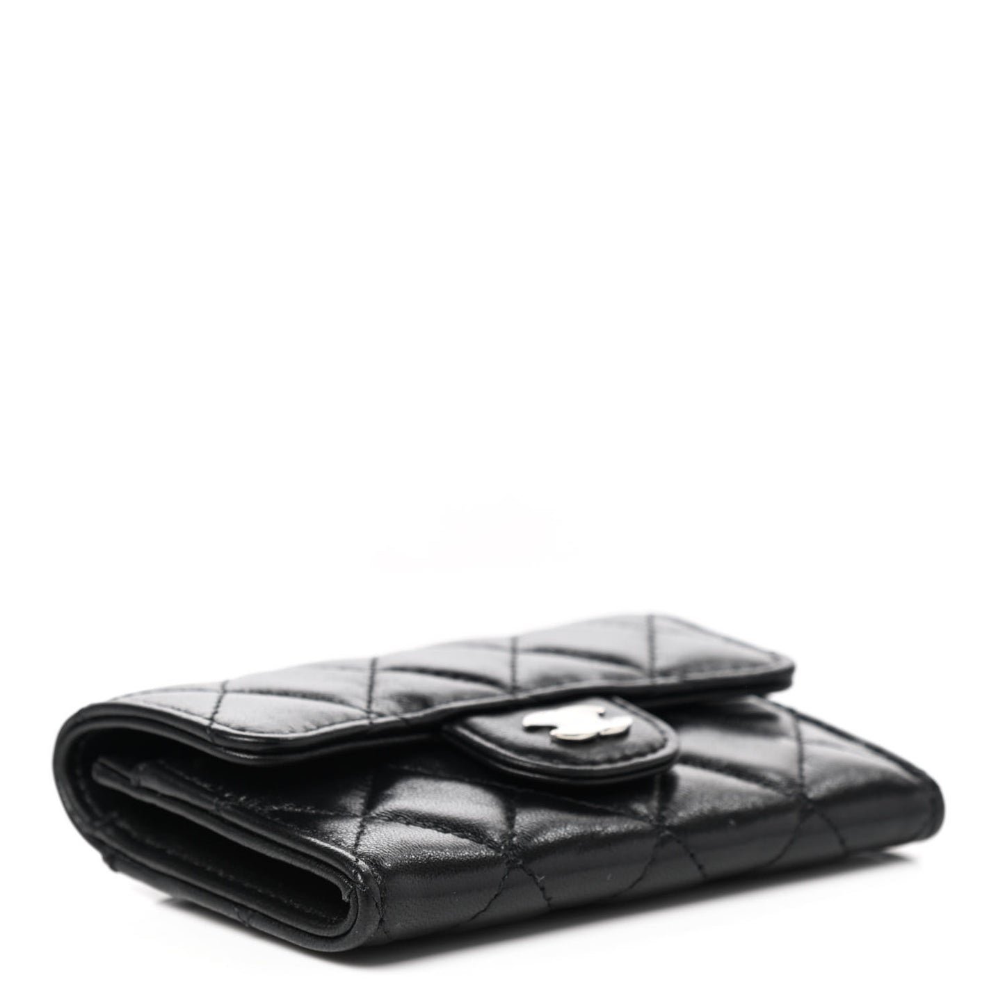 Lambskin Quilted Flap Card Holder Wallet Black