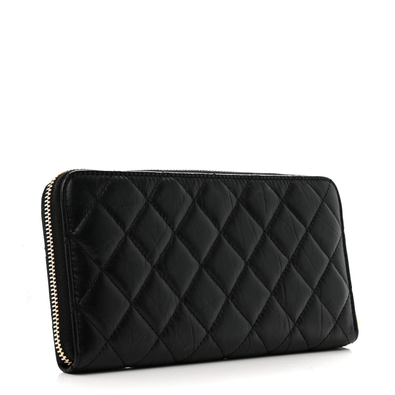 Chanel Aged Calfskin Quilted Lucky Charms 2.55 Reissue Zip Around Wallet Black 3 of 13