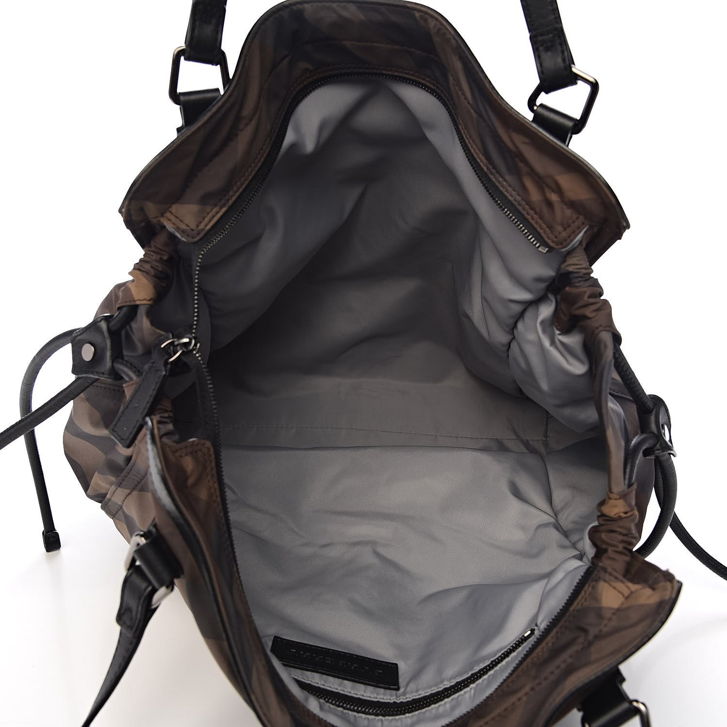 Nylon Check Small Buckleigh Packable Tote Brown