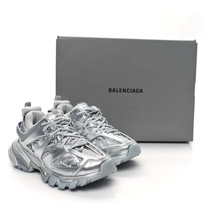 Balenciaga Metallic Calfskin Mesh Nylon Womens Track Sneakers 36 Silver 10 of 10