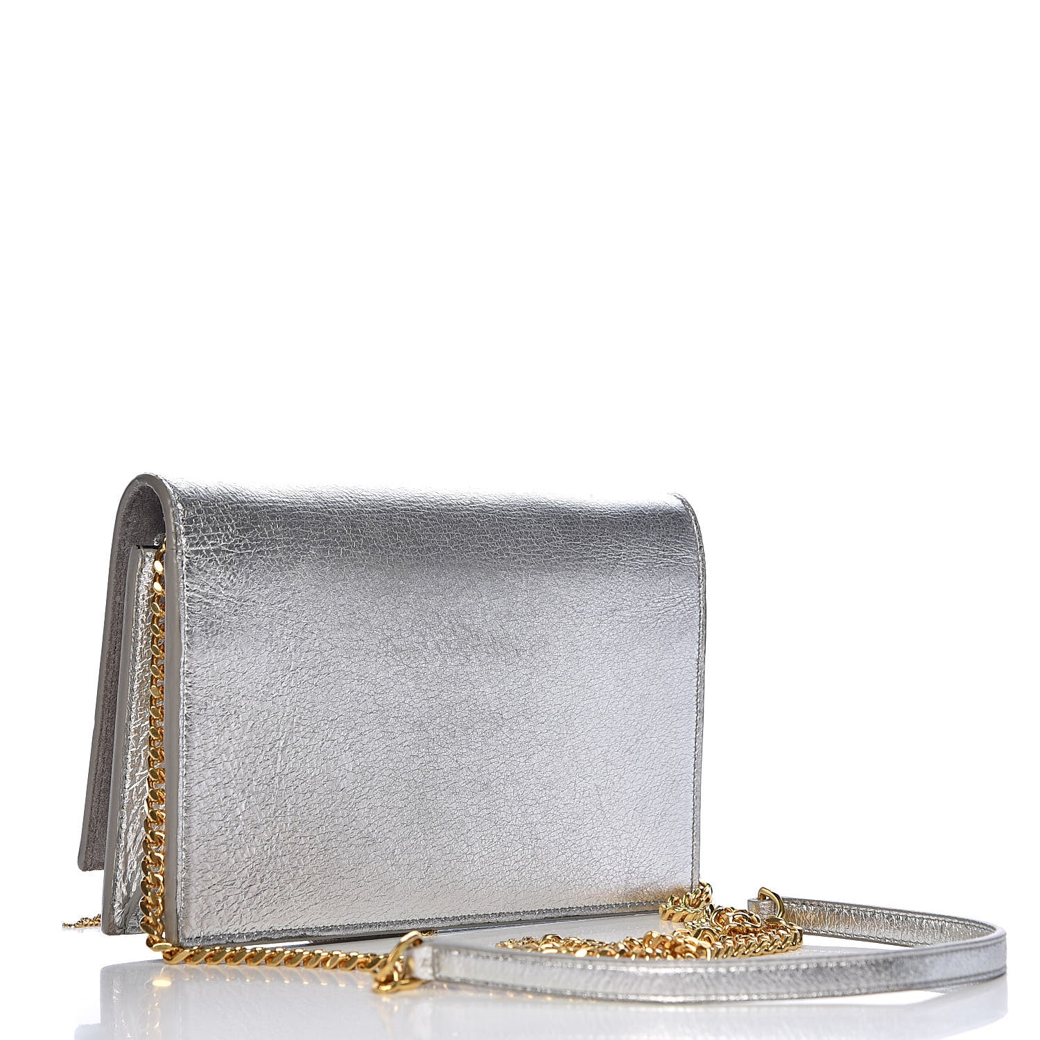 Saint Laurent Metallic Calfskin Classic Monogram Kate Tassel Chain Wallet Platine 3 of 11