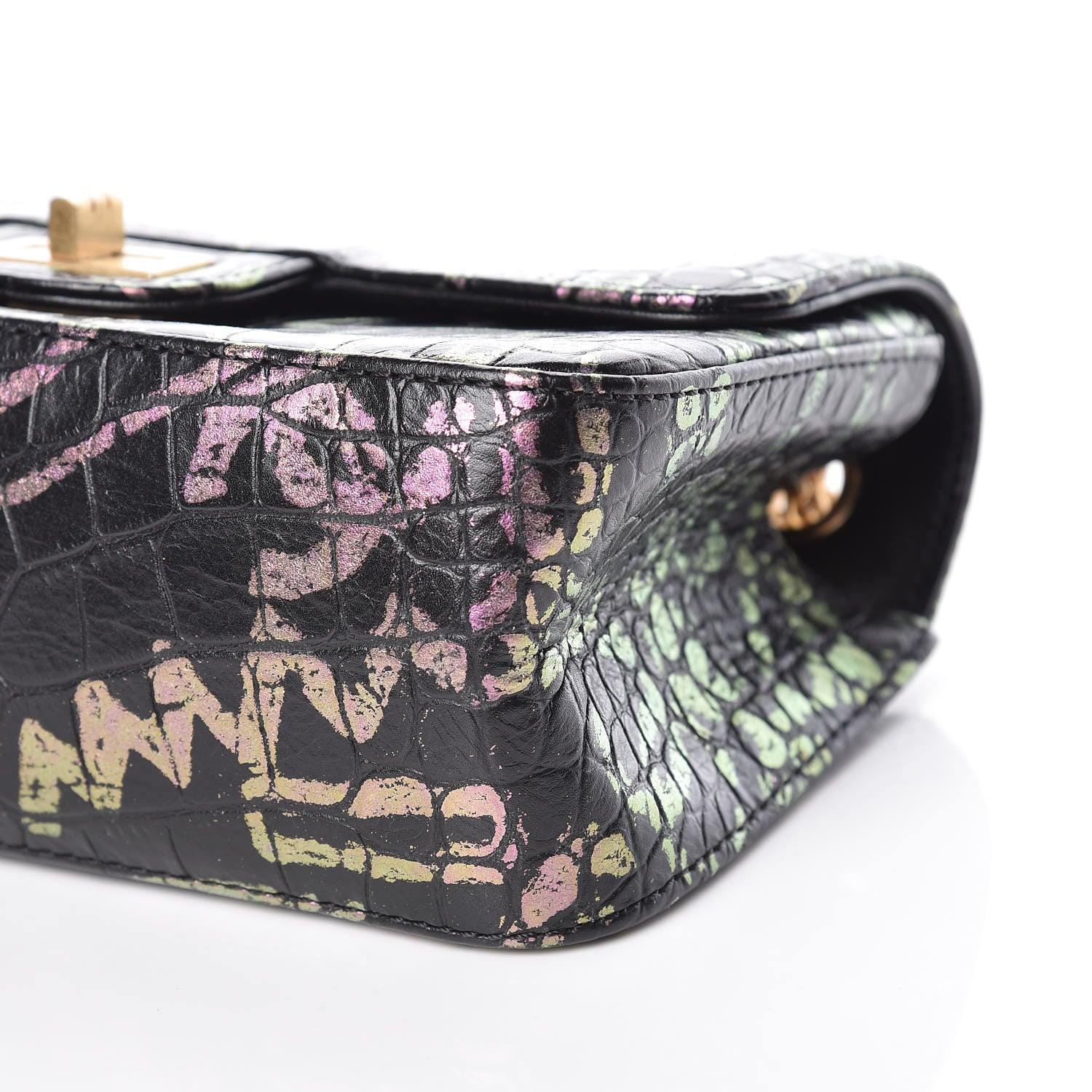 Chanel Calfskin Crocodile Embossed Graffiti 2.55 Mini Cocodile Reissue Flap Black Pink 6 of 10
