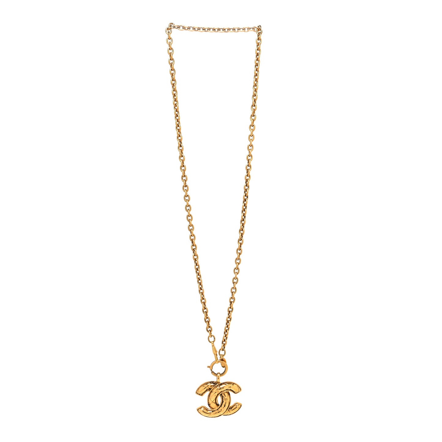 Metal Quilted CC Long Necklace Gold