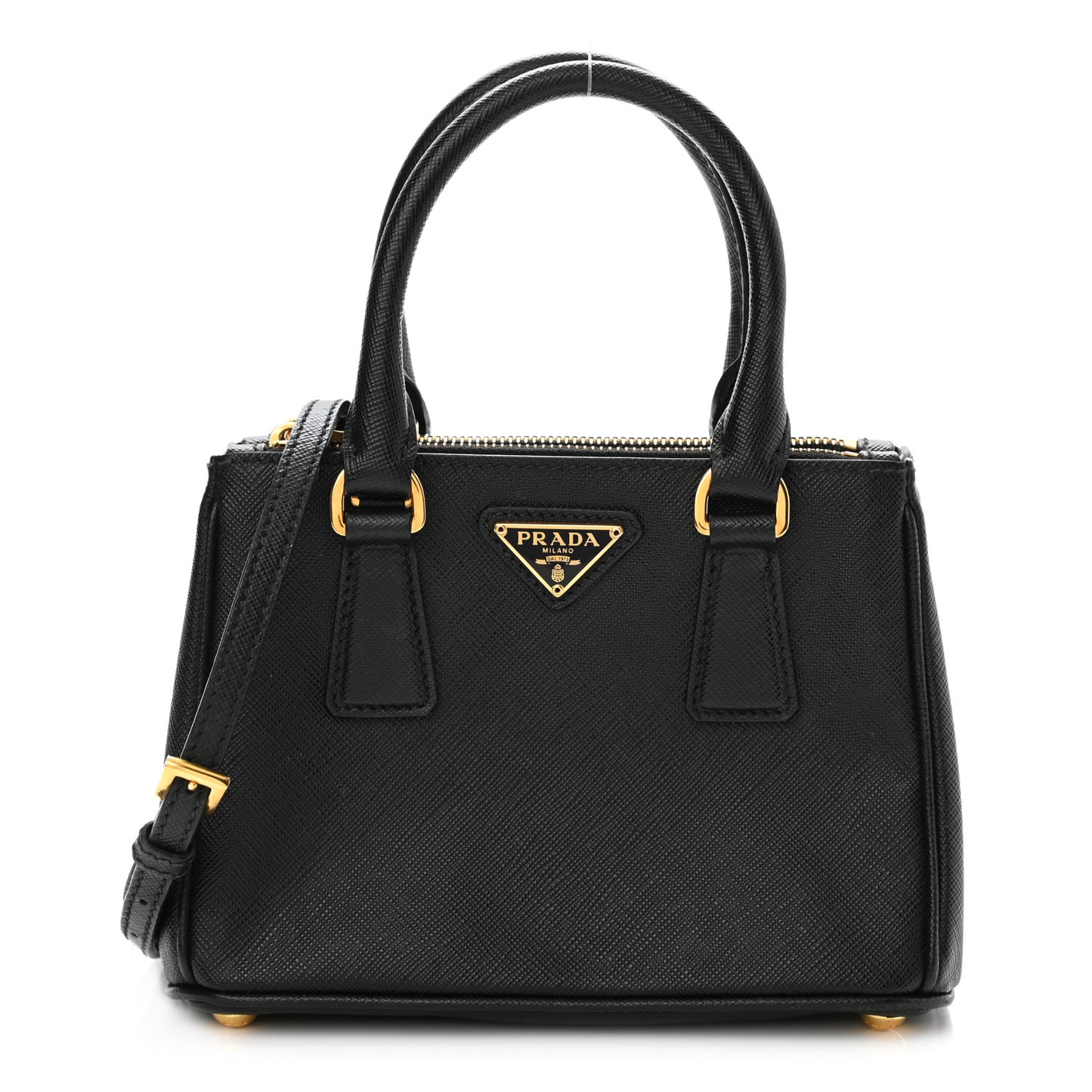 Saffiano Lux Micro Galleria Double Zip Tote Black