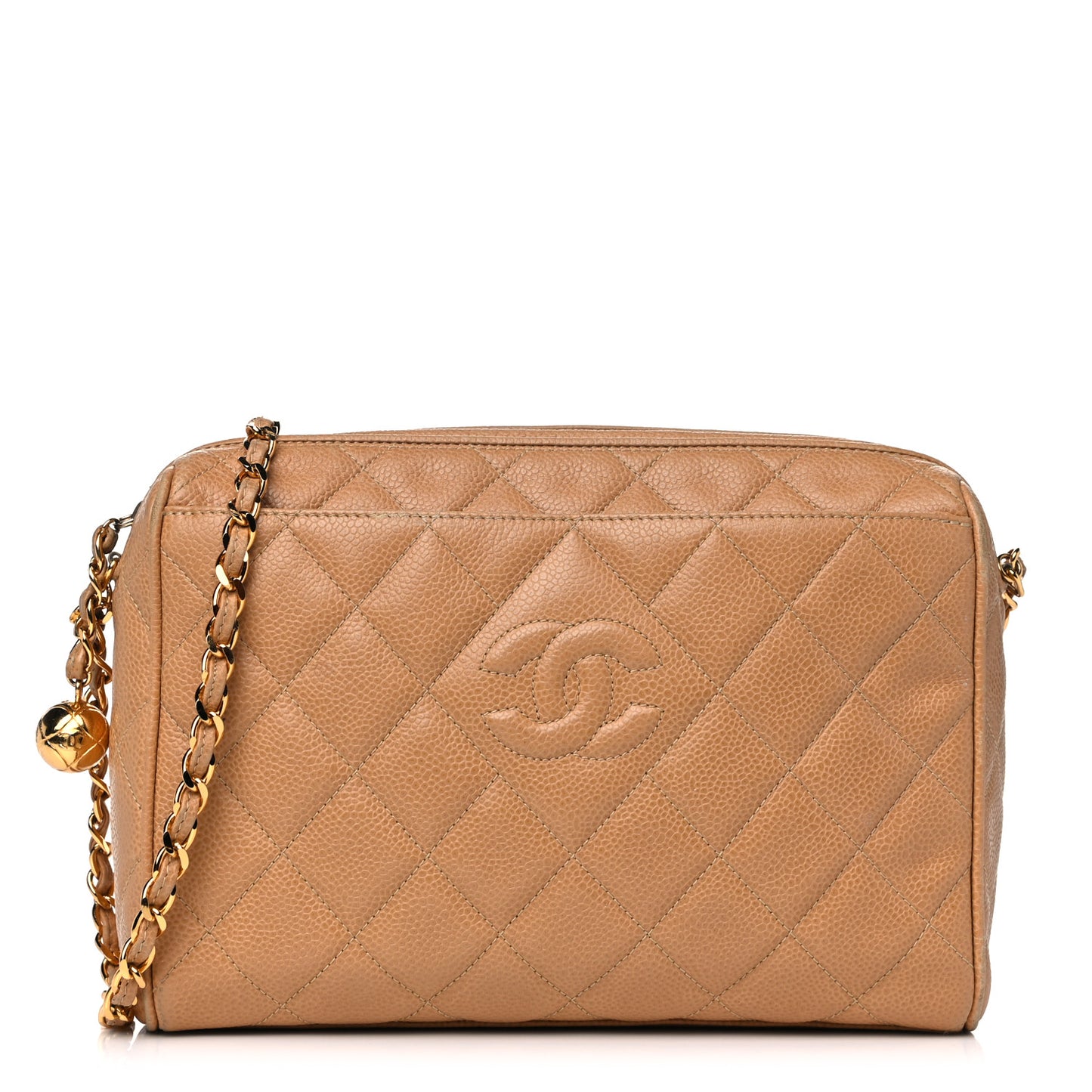 Caviar Quilted CC Camera Case Beige