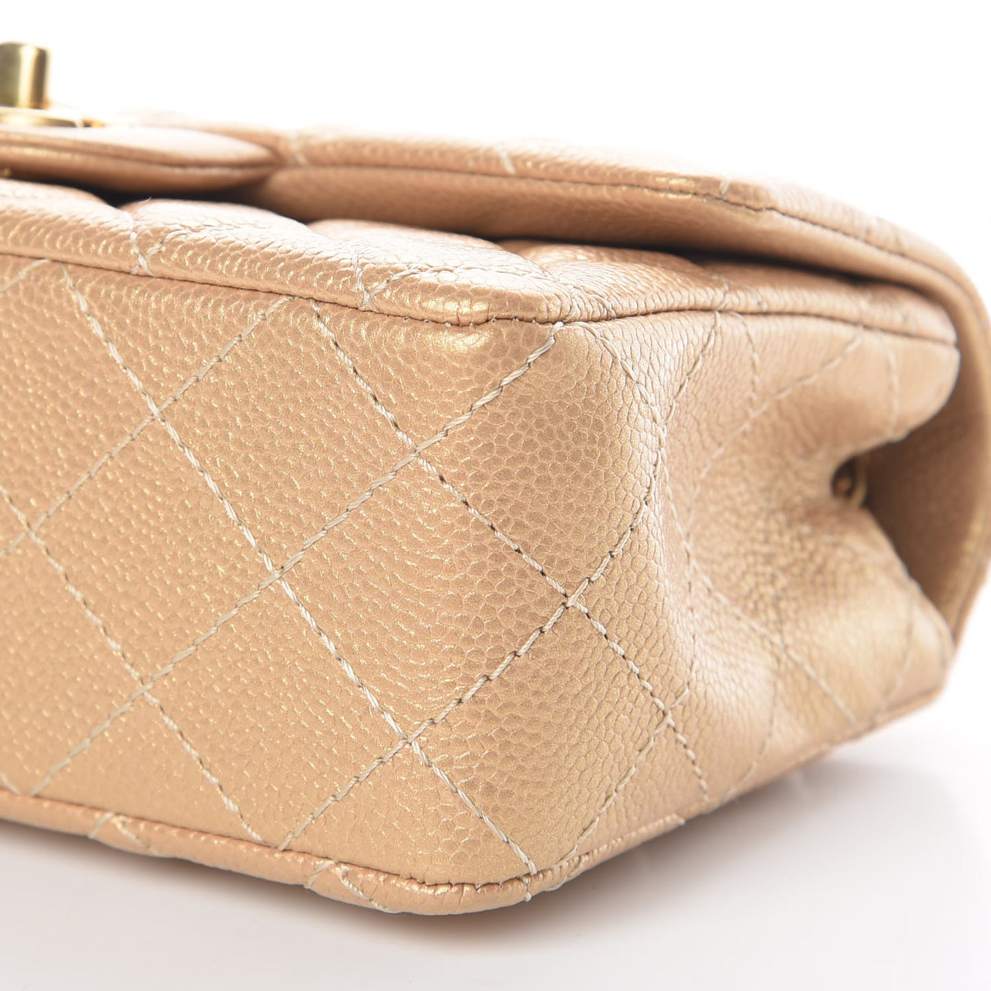 Pearly Caviar Quilted Mini Rectangular Flap Gold