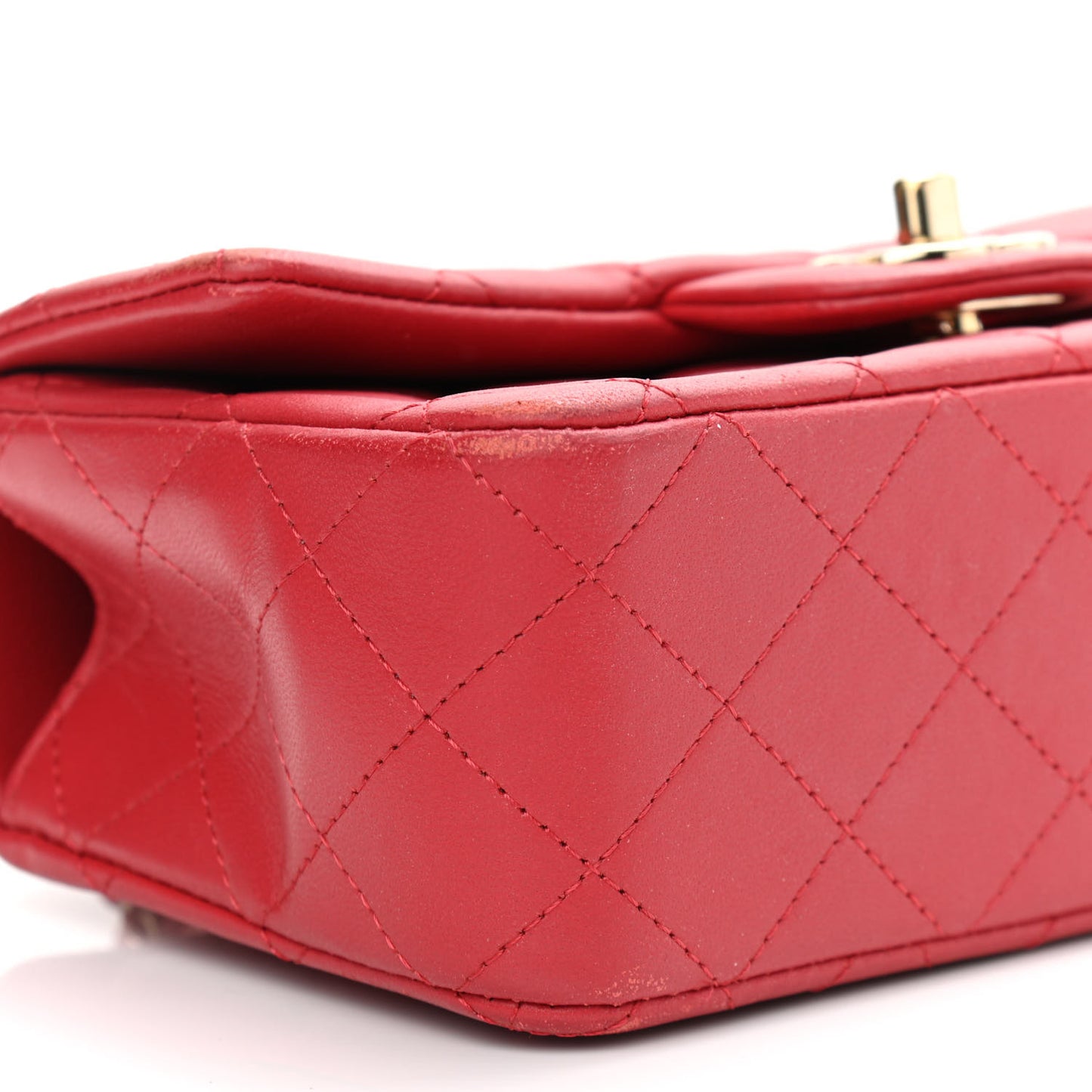 Lambskin Quilted Mini Top Handle Rectangular Flap Red