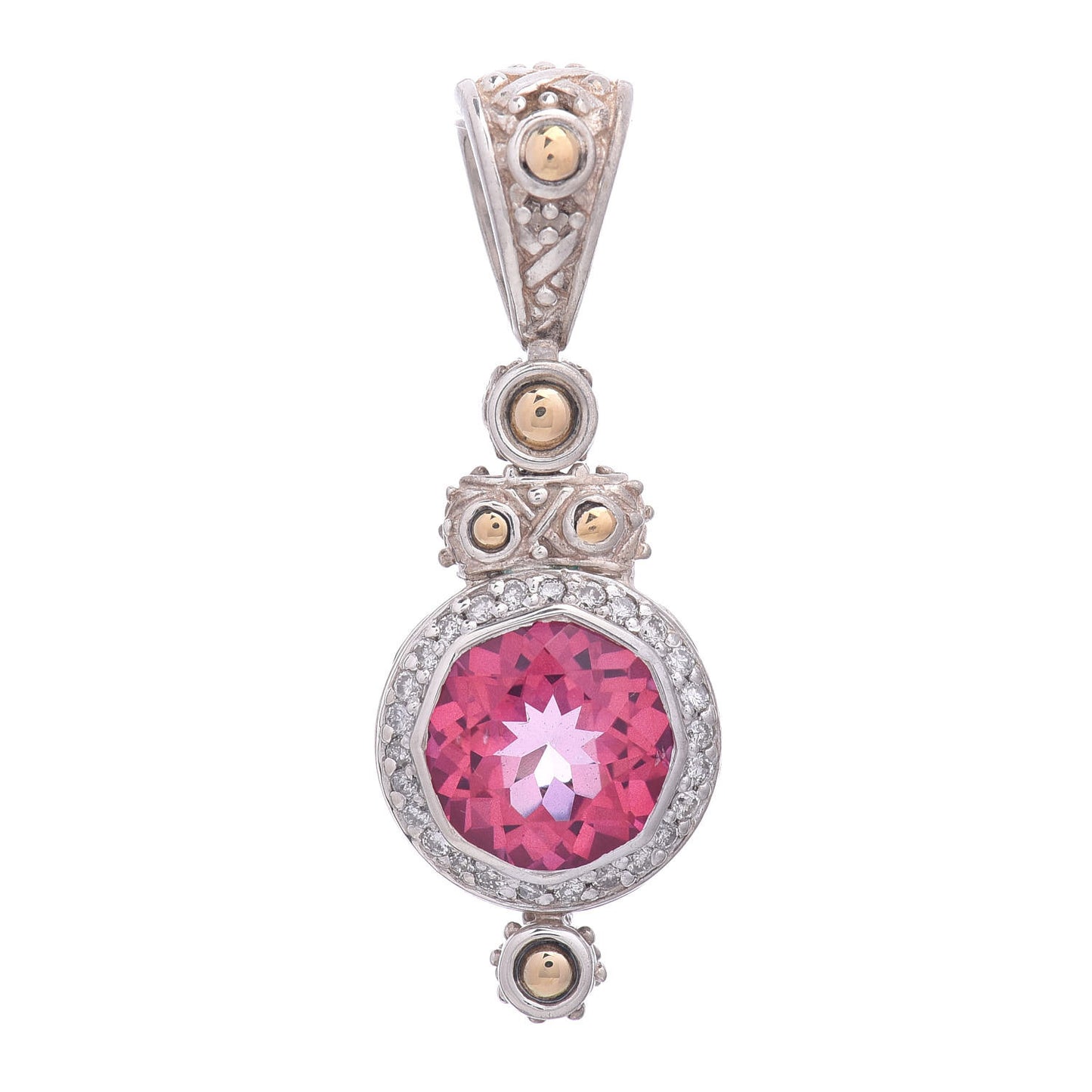 Sterling Silver 18K Yellow Gold Pink Topaz Diamond Batu Sari Pendant
