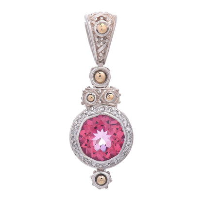 John Hardy Sterling Silver 18K Yellow Gold Pink Topaz Diamond Batu Sari Pendant 1 of 4
