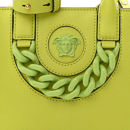 Versace Grained Calfskin Small La Medusa Chain Tote Citron 8 of 10