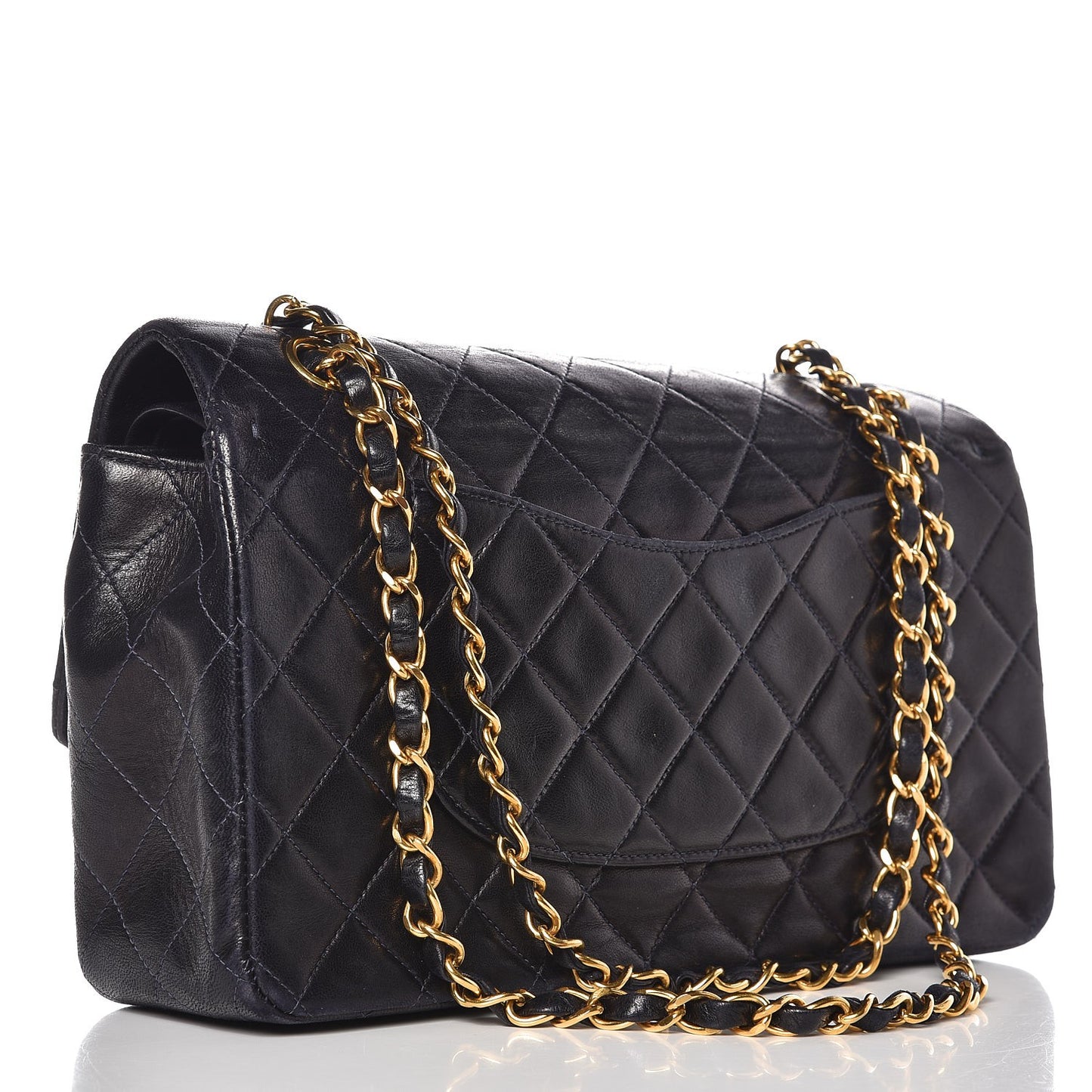 Lambskin Quilted Medium Double Flap Navy