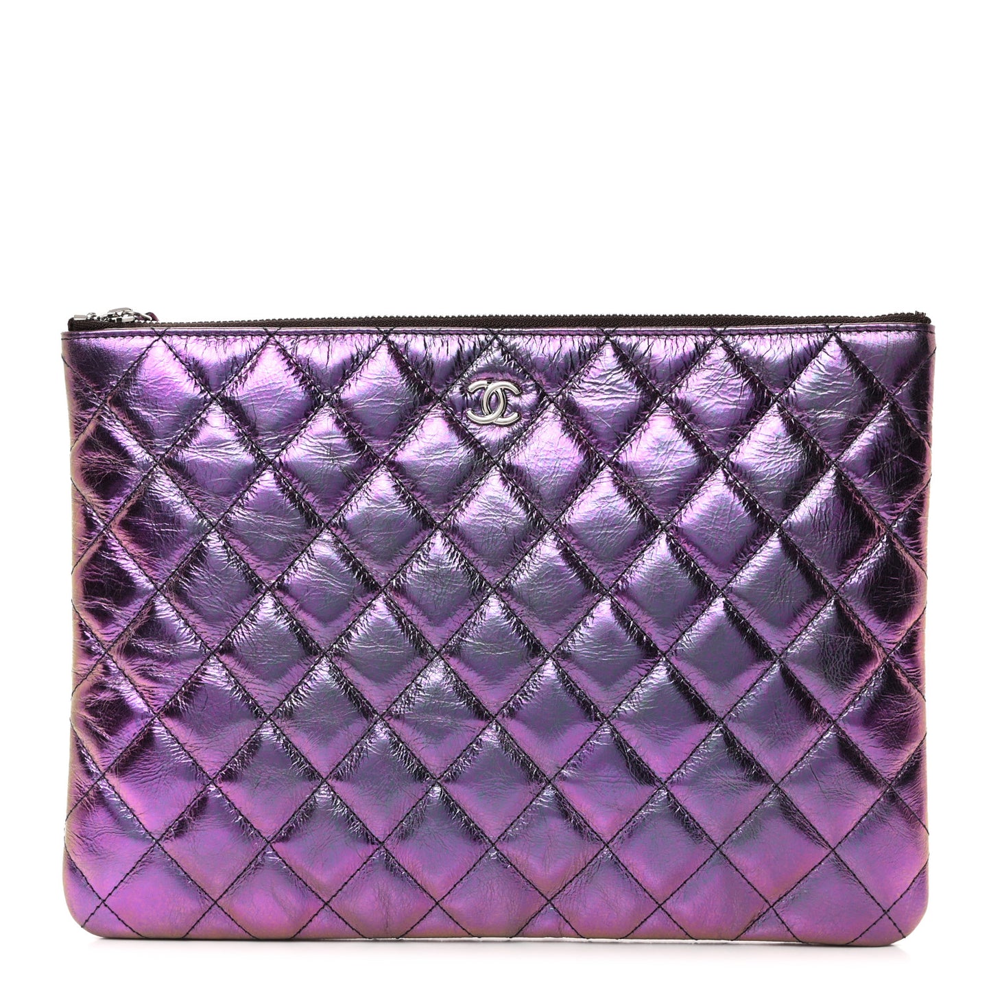 Iridescent Crumpled Calfskin CC Ripples Medium Cosmetic Case Purple