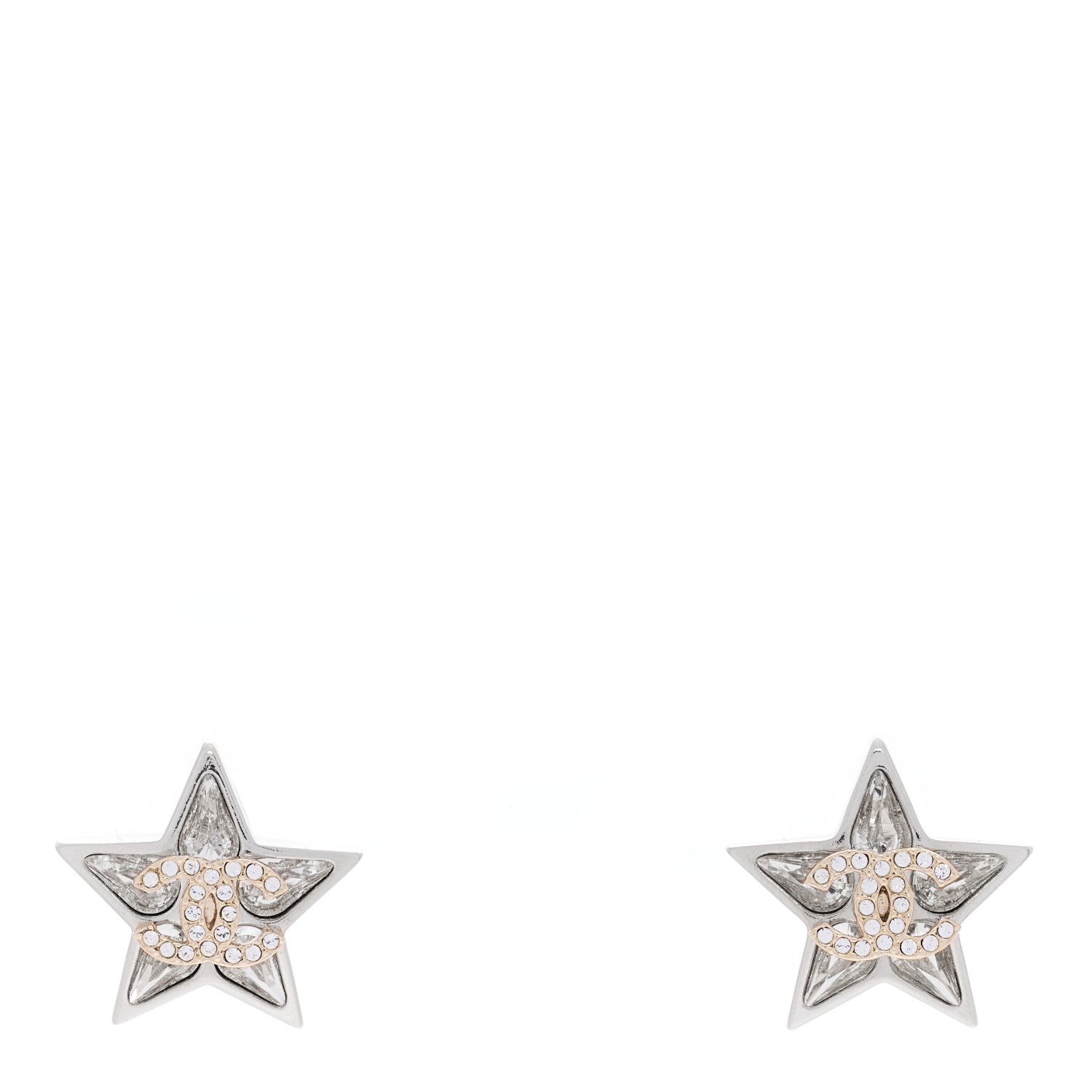 Chanel Crystal CC Star Earrings Silver 1 of 4