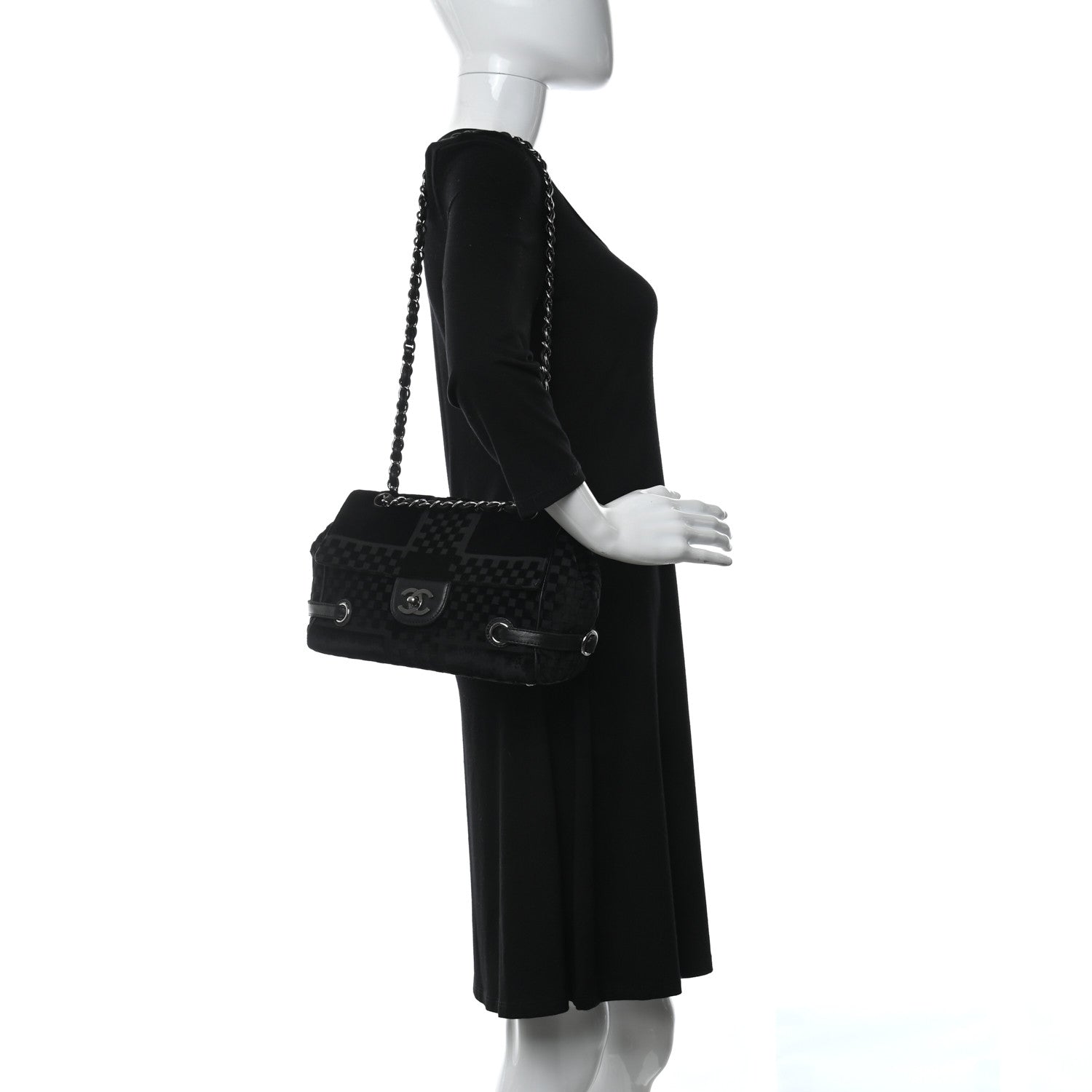 Chanel Velvet Checkered Flap Bag Black 2 of 9