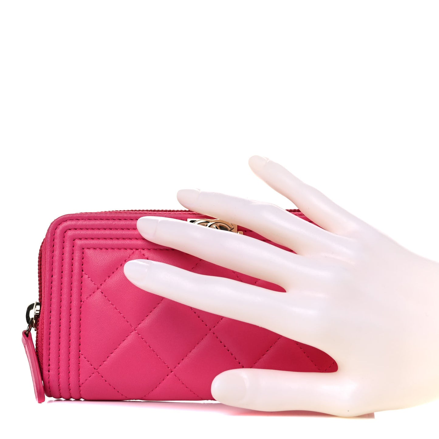 Lambskin Quilted Small Boy Zip Around Wallet Pink