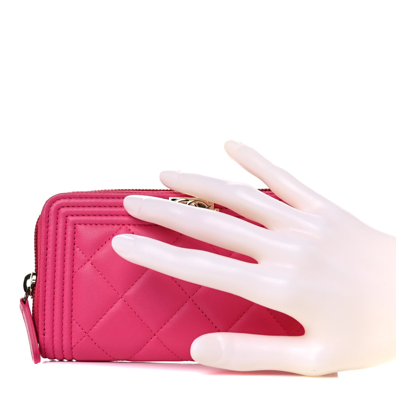 Chanel Lambskin Quilted Small Boy Zip Around Wallet Pink 2 of 11