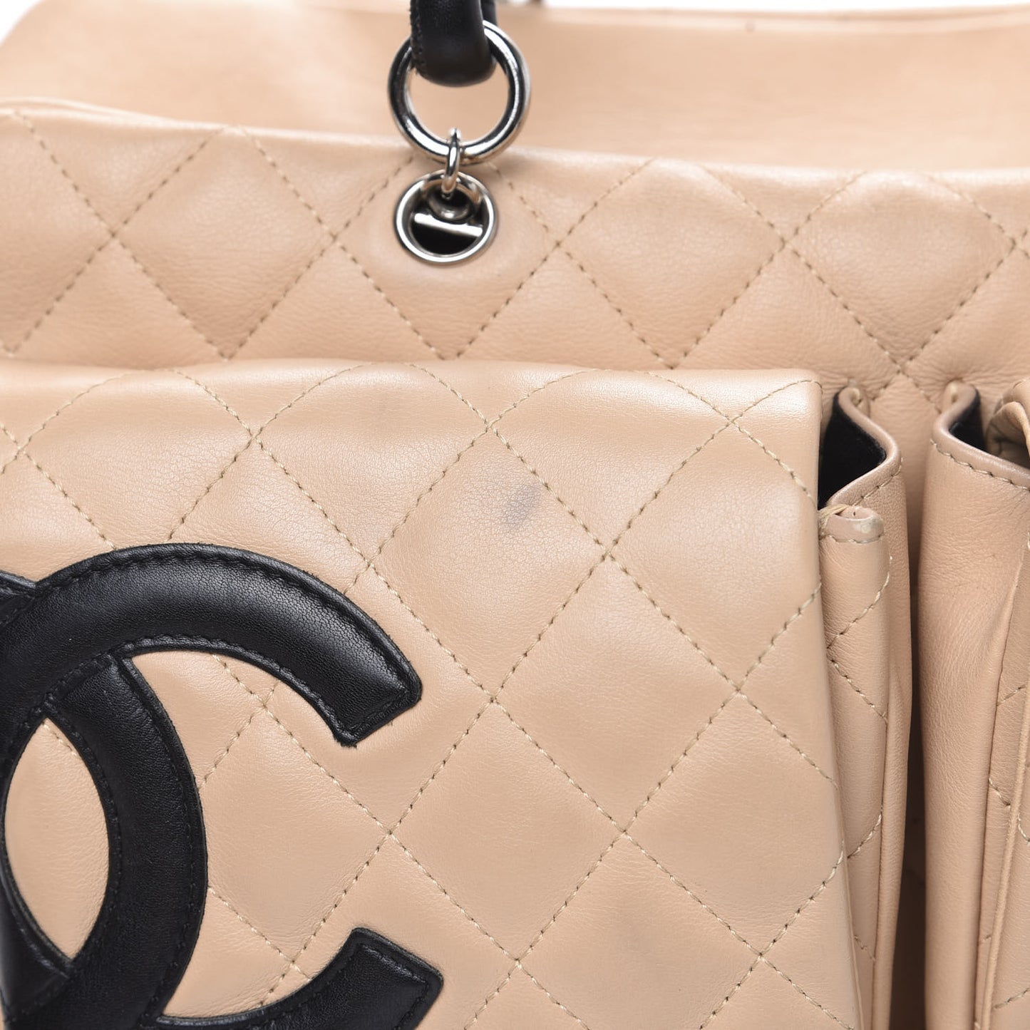 Calfskin Quilted Large Cambon Multipocket Reporter Beige Black