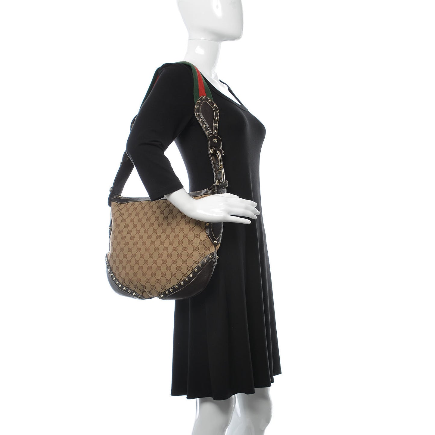 Monogram Web Pelham Studded Shoulder Bag Brown