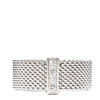 Tiffany Sterling Silver Diamond Mesh Somerset Ring 49 4.75 1 of 3