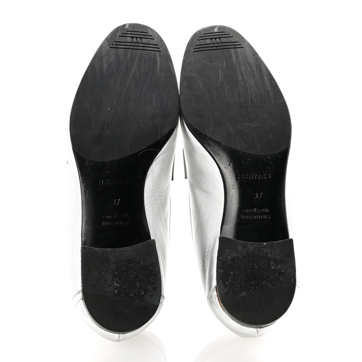 Hermes Metallic Calfskin Womens Paris Loafers 37 Silver 6 of 10