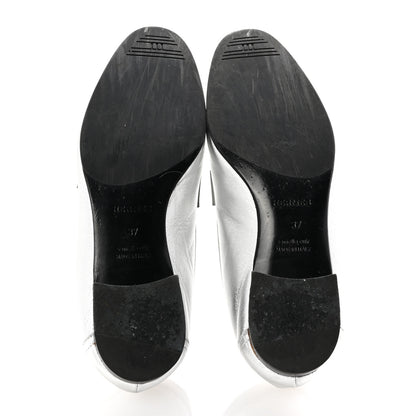 Hermes Metallic Calfskin Womens Paris Loafers 37 Silver 6 of 10