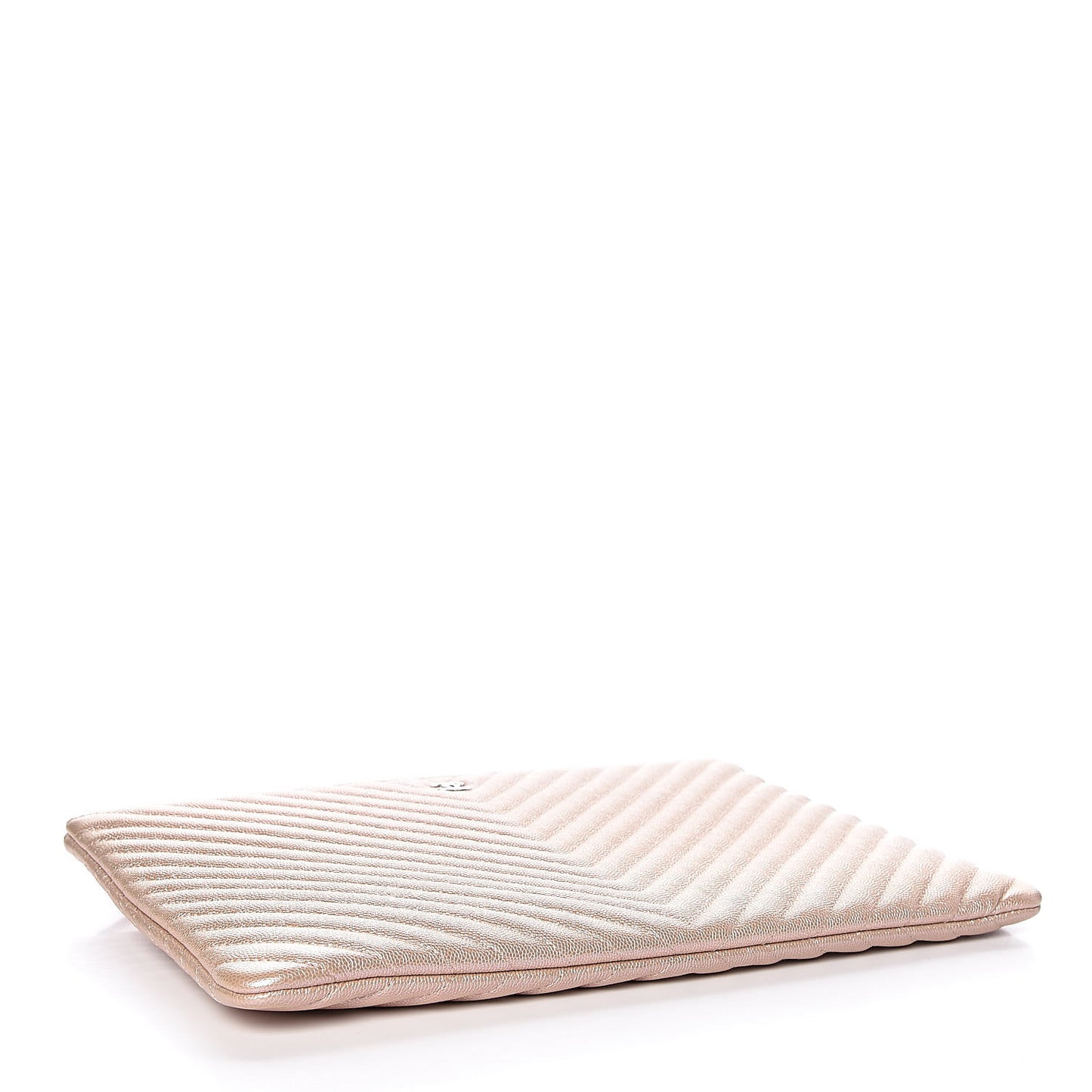 Iridescent Caviar Chevron Quilted Large Cosmetic Case Light Gold