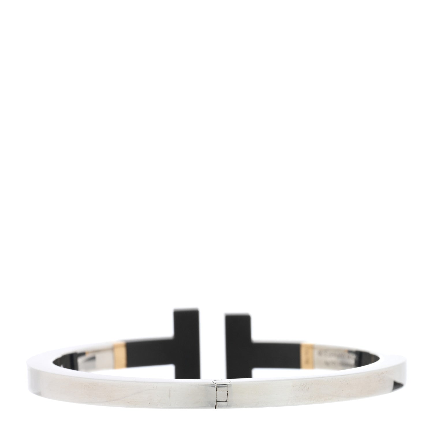 Tiffany Sterling Silver 18K Yellow Gold Black Ceramic T Square Bracelet 2 of 4