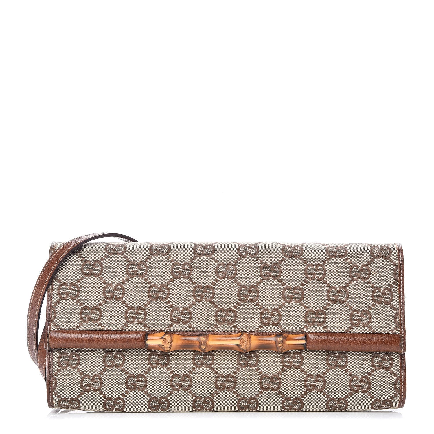 Gucci Monogram Bamboo Bar Clutch Brown 1 of 8
