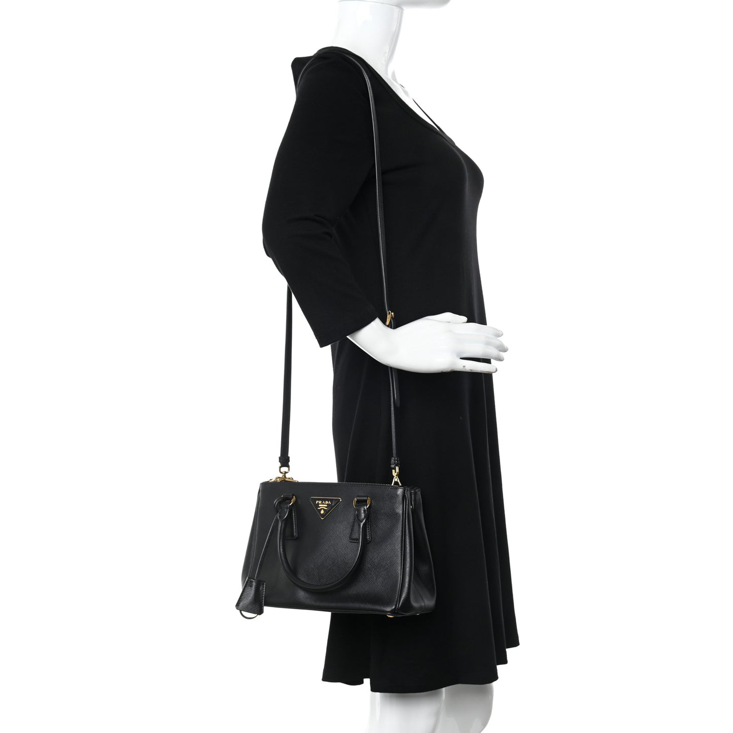 Saffiano Small Galleria Double Zip Tote Black
