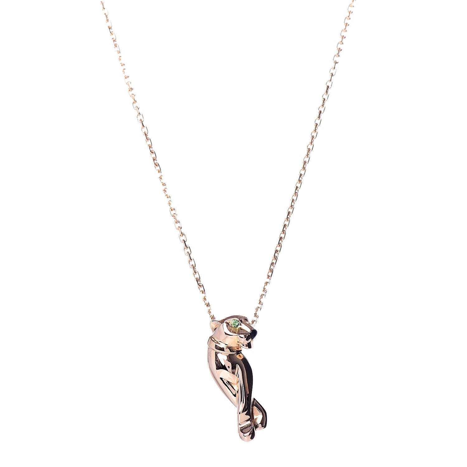 Cartier 18K Pink Gold Tsavorite Black Lacquer Panthere De Cartier Pendant Necklace 4 of 6