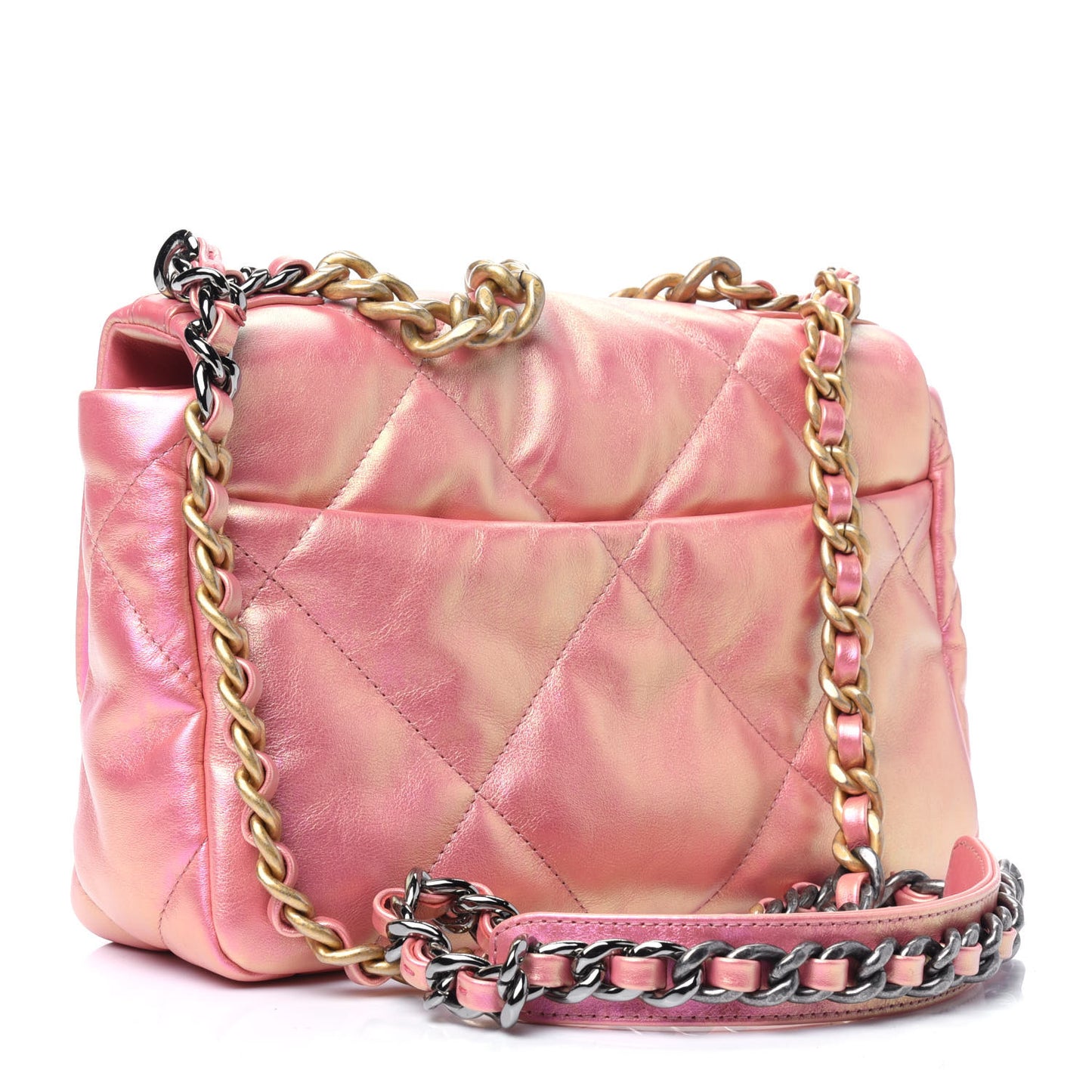 Iridescent Calfskin Quilted Medium Chanel 19 Flap Pink