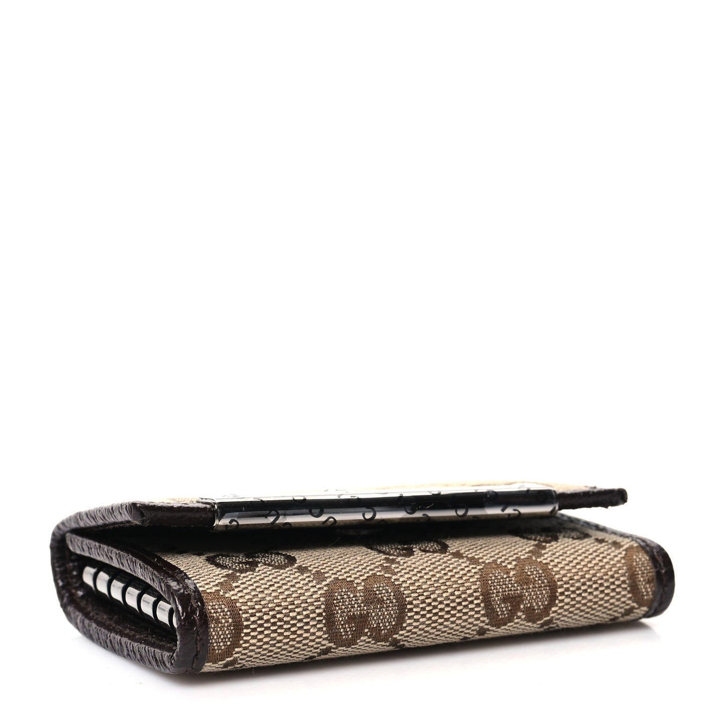 Monogram Textured Calfskin Metal Bar 6 Key Holder Case Beige Ebony Cocoa