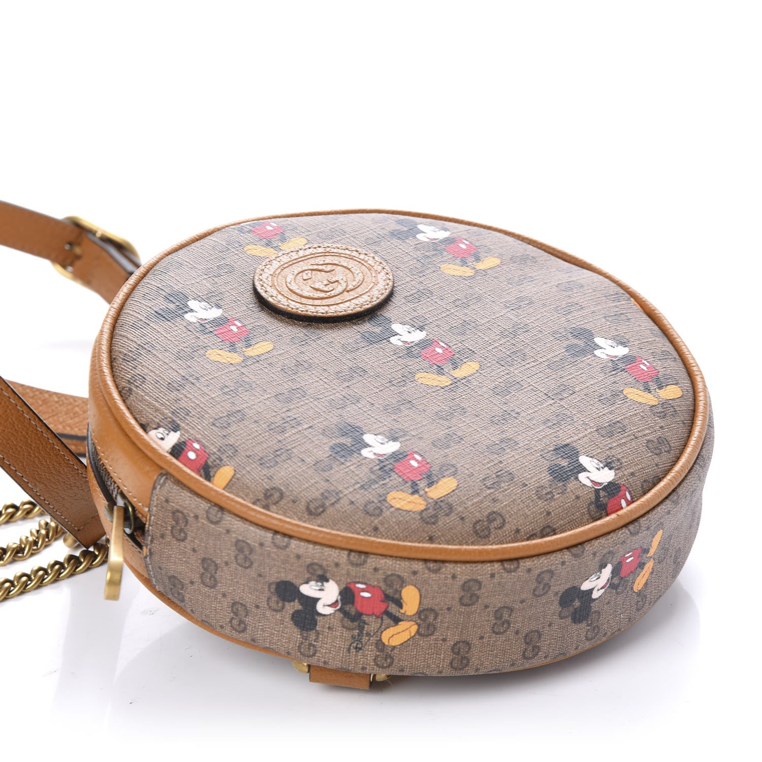 Gucci X DISNEY Mini Vintage GG Supreme Monogram Mickey Mouse Round Backpack Beige Vintage Sun Oil 3 of 10