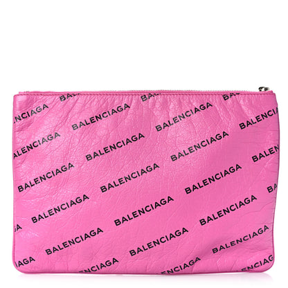 Balenciaga Agneau Arena Allover Logo Pouch Rose Bonbon Black 1 of 9