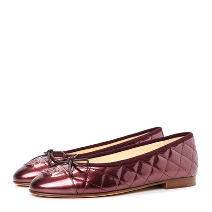 Chanel Patent Quilted Cap Toe CC Ballerina Flats 37.5 Rose Fonce 3 of 11