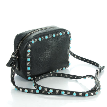 Valentino Garavani Grained Calfskin Turquoise Rockstud Rolling Camera Crossbody Bag Black 3 of 7