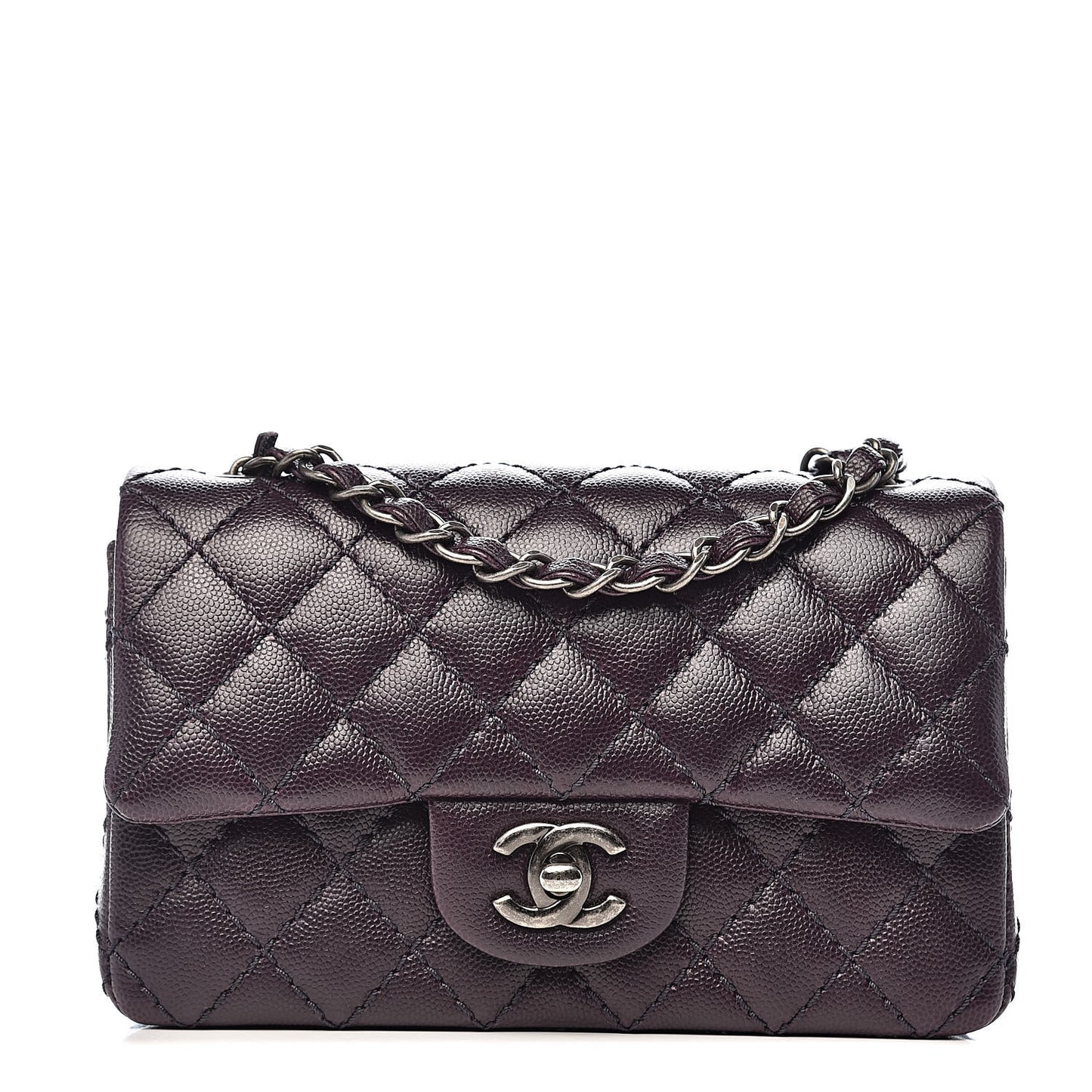 Washed Caviar Quilted Mini Rectangular Flap Dark Purple