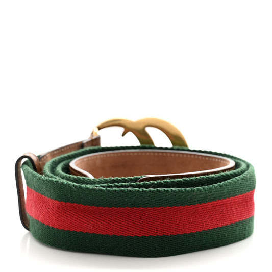 Nylon Calfskin Double G Web 40mm Belt Green Red Cuir