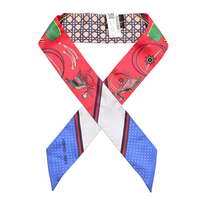 Hermes Silk Les Voitures A Transformation Twilly Rouge Bleu Gris 1 of 4