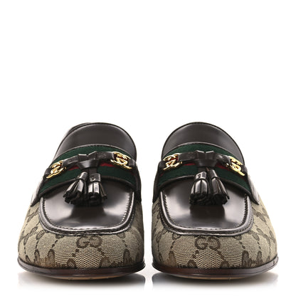 Gucci Monogram Calfskin Web Womens Tassel Loafers 37 Beige Brown 3 of 11