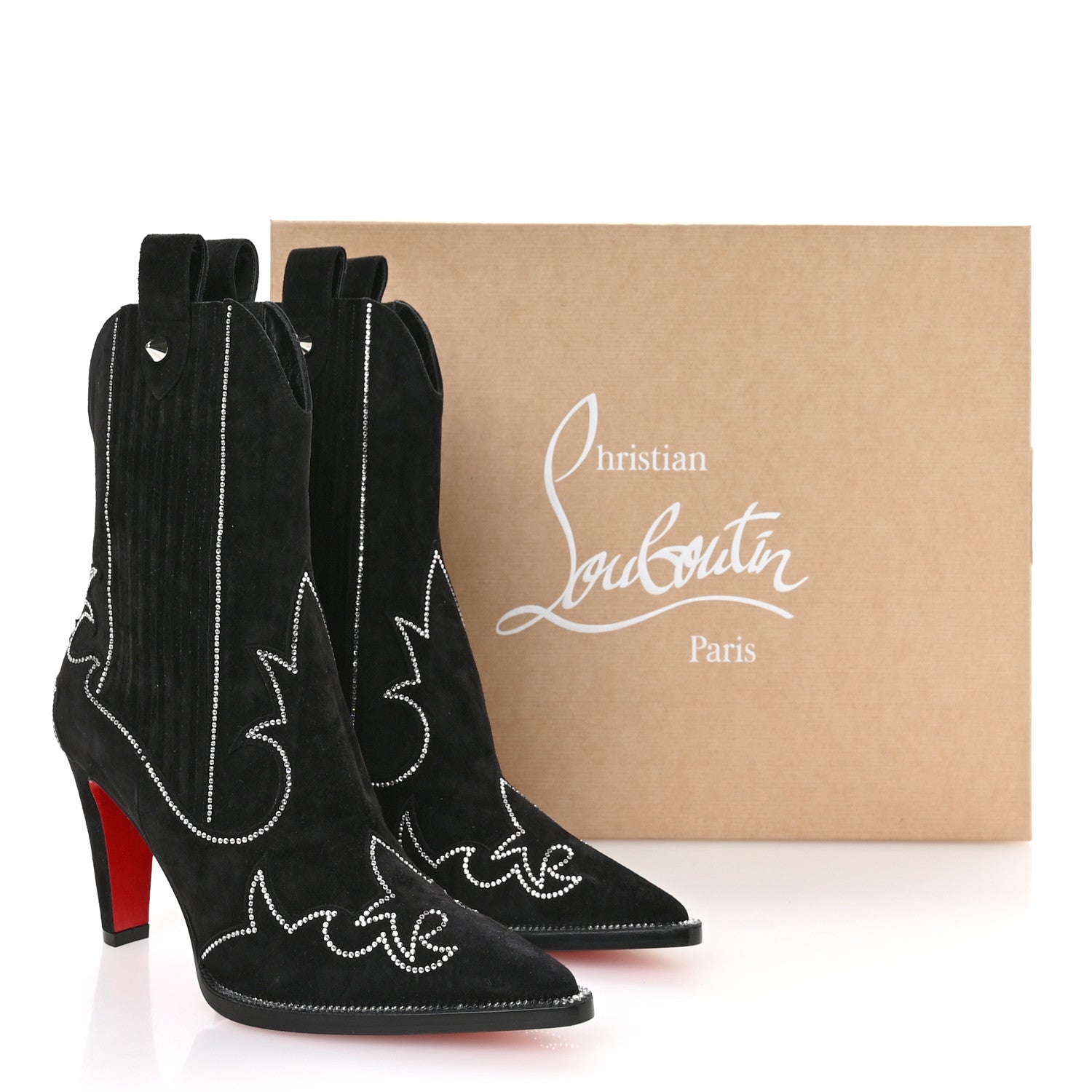 Christian Louboutin Suede Crystal Santigag Strass 85 Ankle Boots 36.5 Black 8 of 8