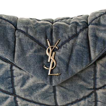 Saint Laurent Denim Quilted Medium Loulou Puffer Monogram Chain Satchel Blue Cinnamon 8 of 13