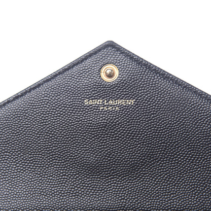 Saint Laurent Grain De Poudre Matelasse Chevron Monogram Envelope Chain Wallet Black 6 of 12