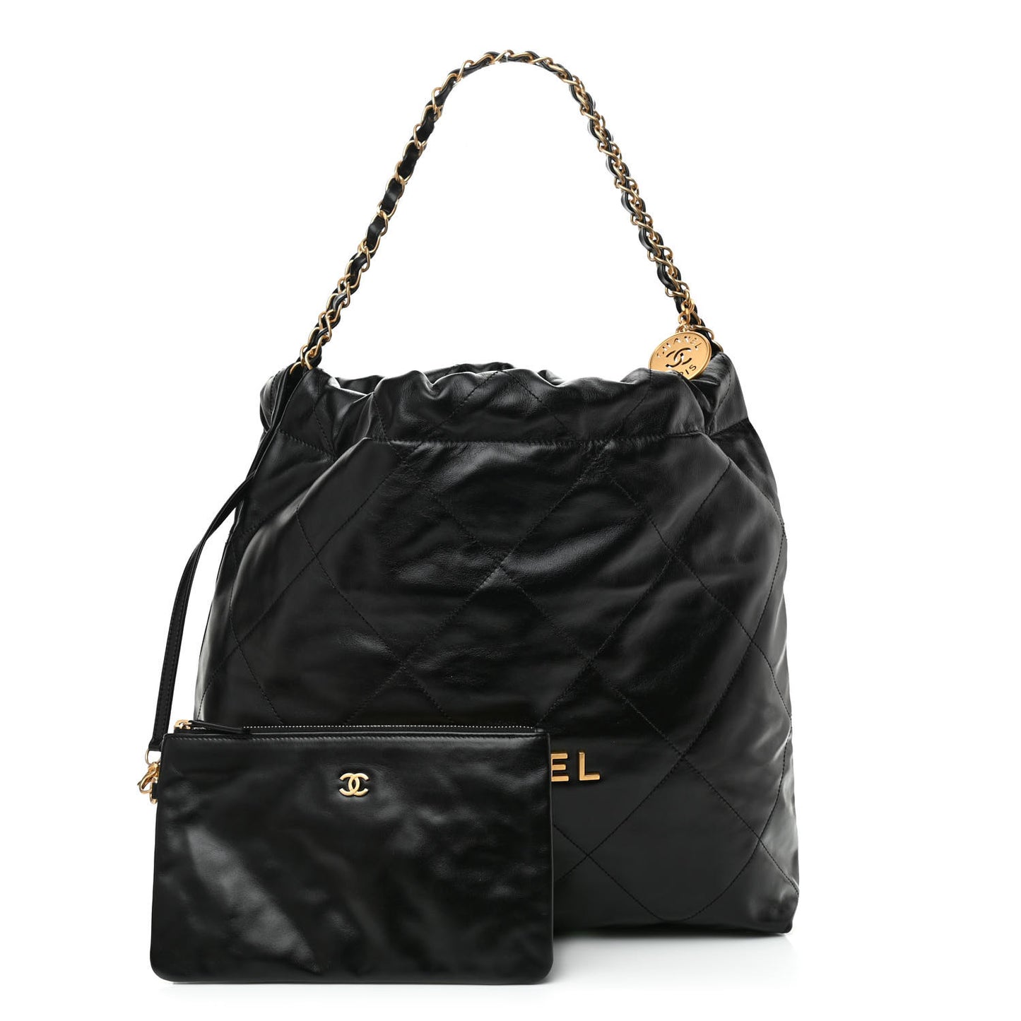 Shiny Calfskin Quilted Chanel 22 Black