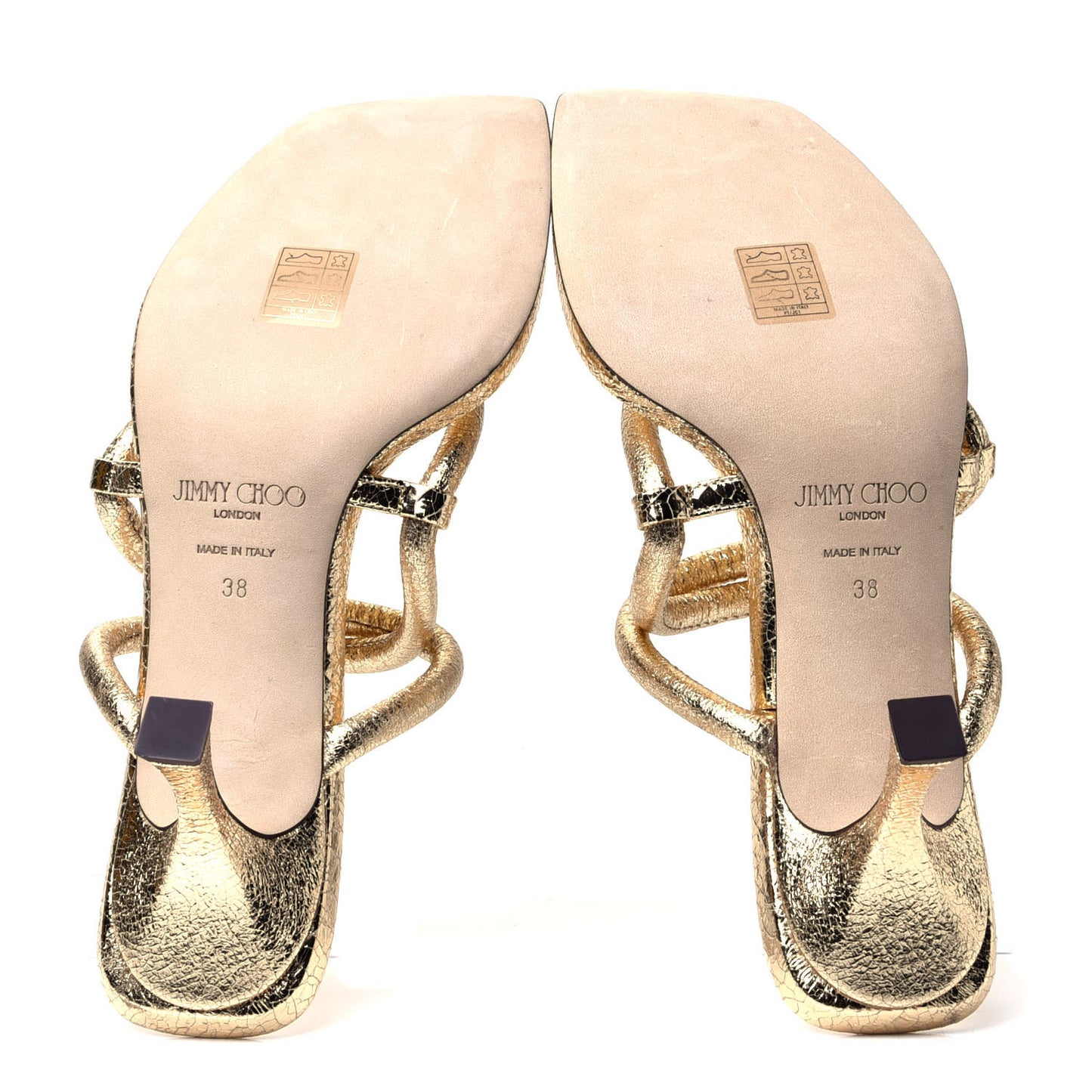 Metallic Crackled Calfskin Cape 75 Strappy Slide Sandals 38 Gold