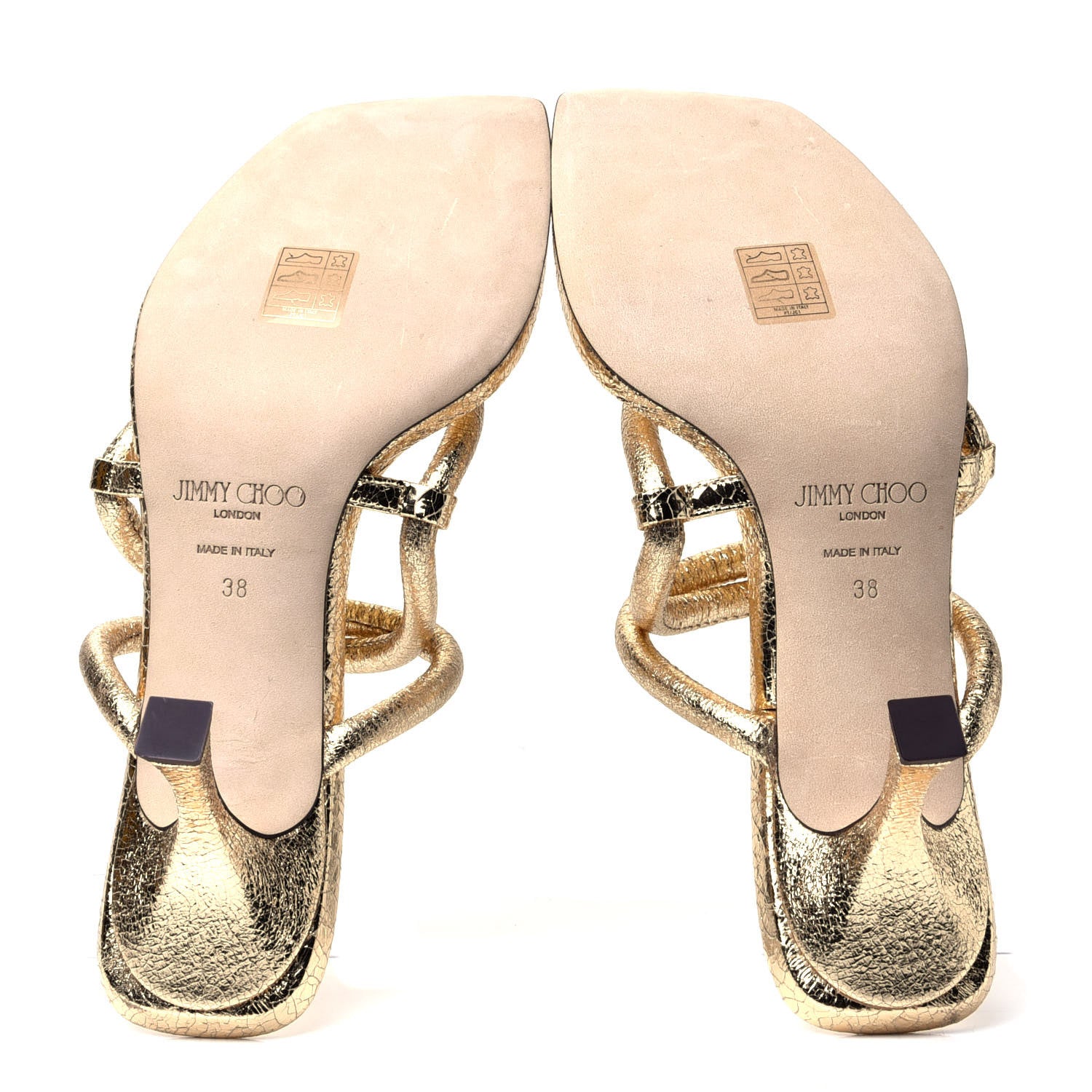 Jimmy Choo Metallic Crackled Calfskin Cape 75 Strappy Slide Sandals 38 Gold 7 of 10